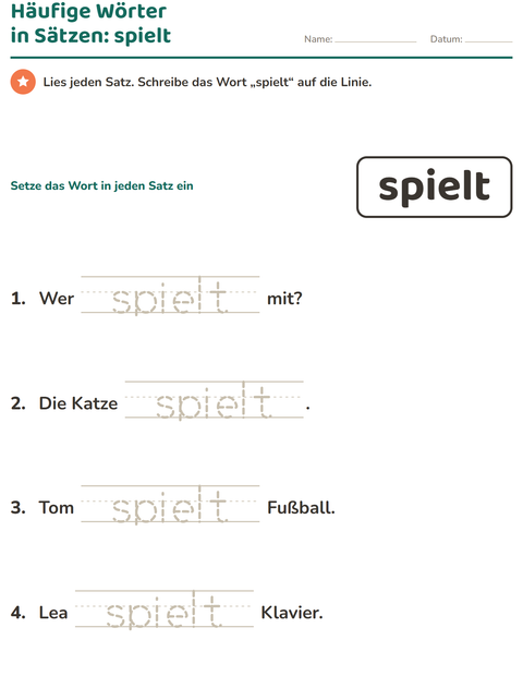Vorschau: Lernwörter-Arbeitsblatt für Kindergarten