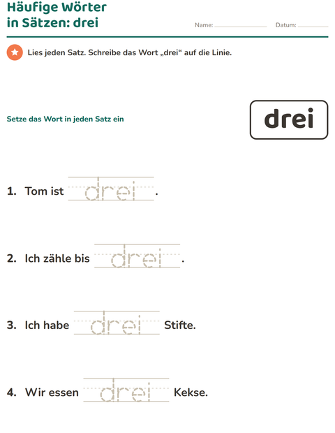 Vorschau: Lernwörter-Arbeitsblatt für Kindergarten
