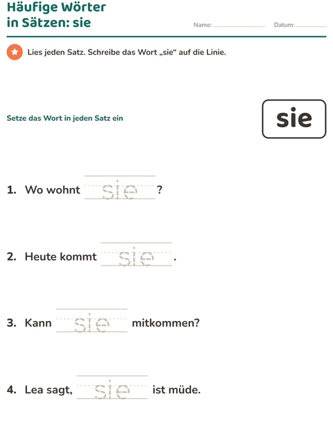 Vorschau: Lernwörter-Arbeitsblatt für Kindergarten