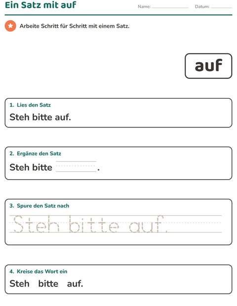Vorschau: Lernwörter-Arbeitsblatt für Kindergarten