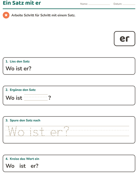 Vorschau: Lernwörter-Arbeitsblatt für Kindergarten
