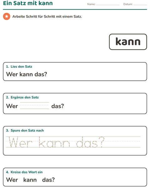 Vorschau: Lernwörter-Arbeitsblatt für Kindergarten