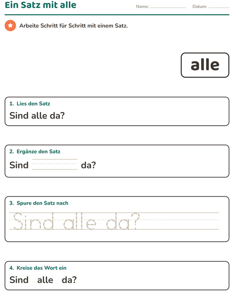 Vorschau: Lernwörter-Arbeitsblatt für Kindergarten