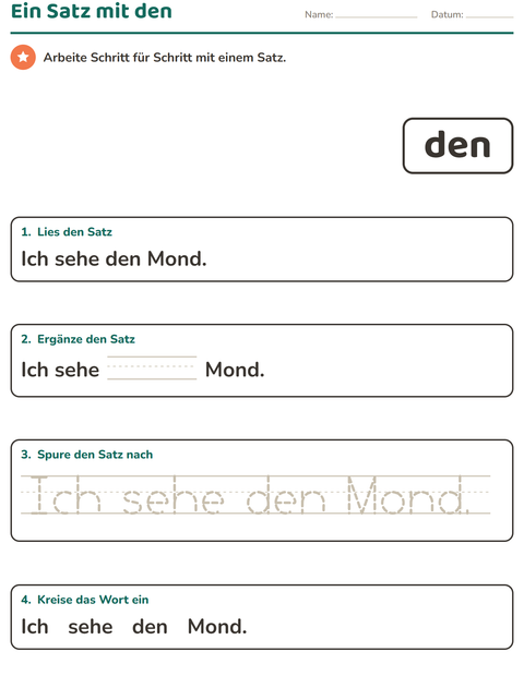 Vorschau: Lernwörter-Arbeitsblatt für Kindergarten