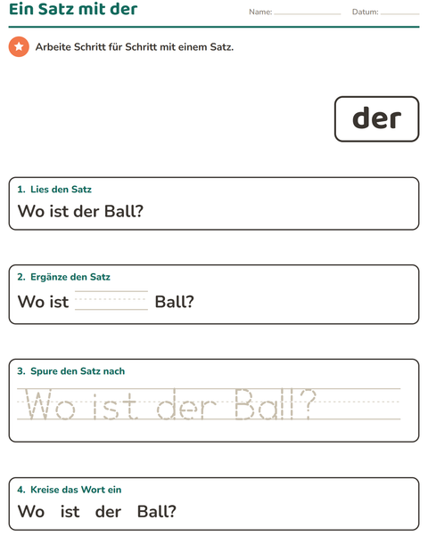 Vorschau: Lernwörter-Arbeitsblatt für Kindergarten