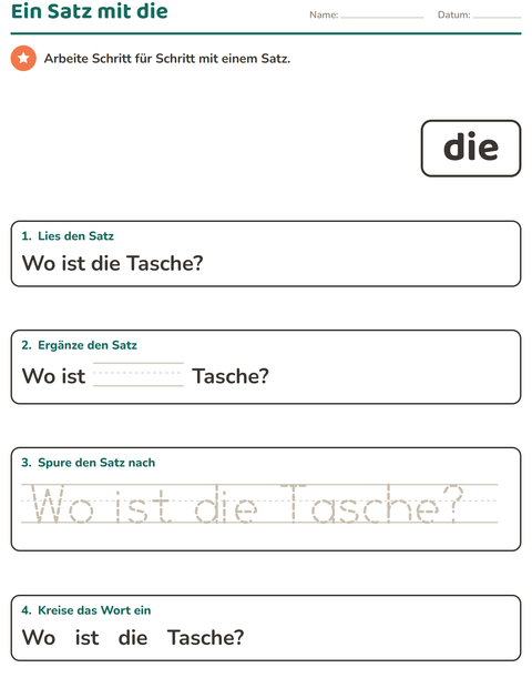 Vorschau: Lernwörter-Arbeitsblatt für Kindergarten