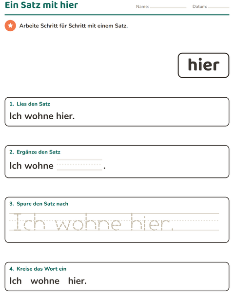 Vorschau: Lernwörter-Arbeitsblatt für Kindergarten