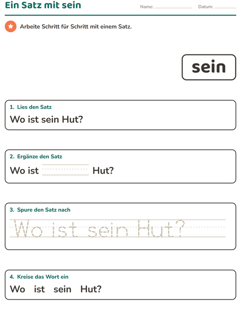 Vorschau: Lernwörter-Arbeitsblatt für Kindergarten