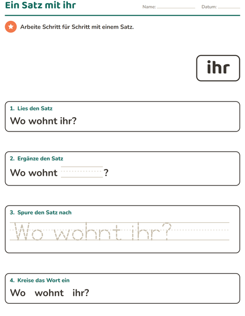 Vorschau: Lernwörter-Arbeitsblatt für Kindergarten