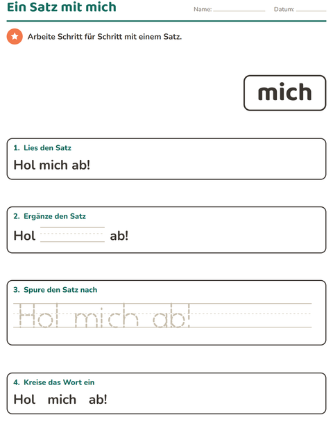 Vorschau: Lernwörter-Arbeitsblatt für Kindergarten