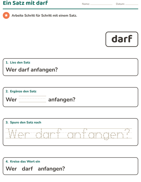 Vorschau: Lernwörter-Arbeitsblatt für Kindergarten