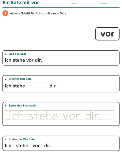 Vorschau: Lernwörter-Arbeitsblatt für Kindergarten