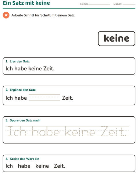 Vorschau: Lernwörter-Arbeitsblatt für Kindergarten