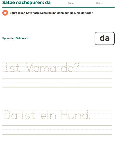 Vorschau: Lernwörter-Arbeitsblatt für Kindergarten