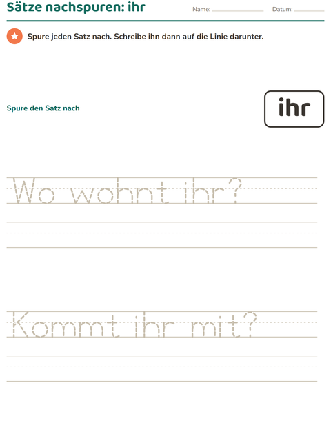 Vorschau: Lernwörter-Arbeitsblatt für Kindergarten