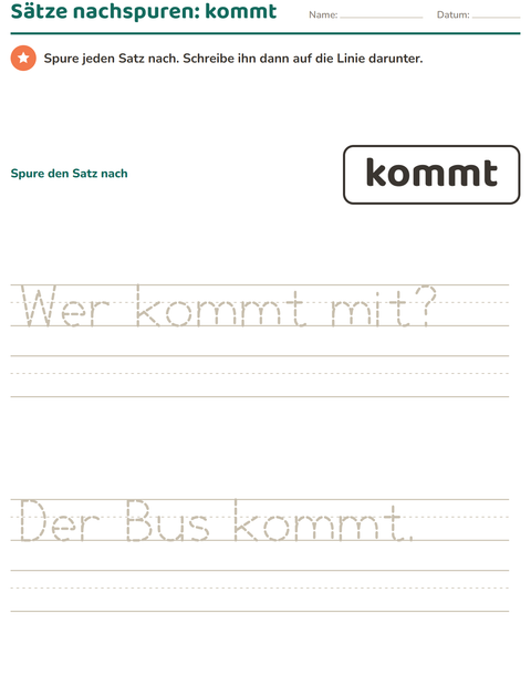 Vorschau: Lernwörter-Arbeitsblatt für Kindergarten