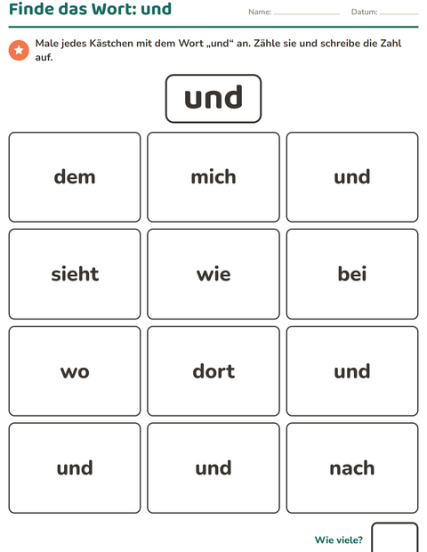 Vorschau: Lernwörter-Arbeitsblatt für Kindergarten