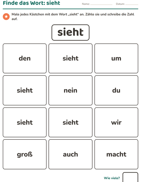 Vorschau: Lernwörter-Arbeitsblatt für Kindergarten