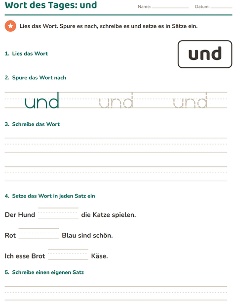 Vorschau: Lernwörter-Arbeitsblatt für Kindergarten