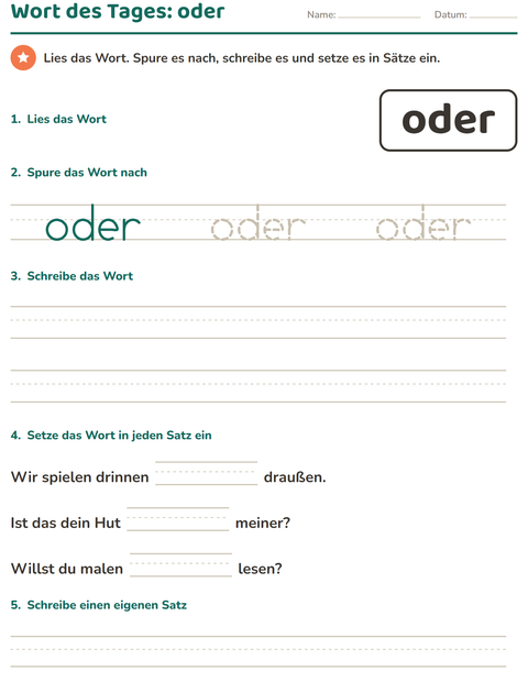 Vorschau: Lernwörter-Arbeitsblatt für Kindergarten