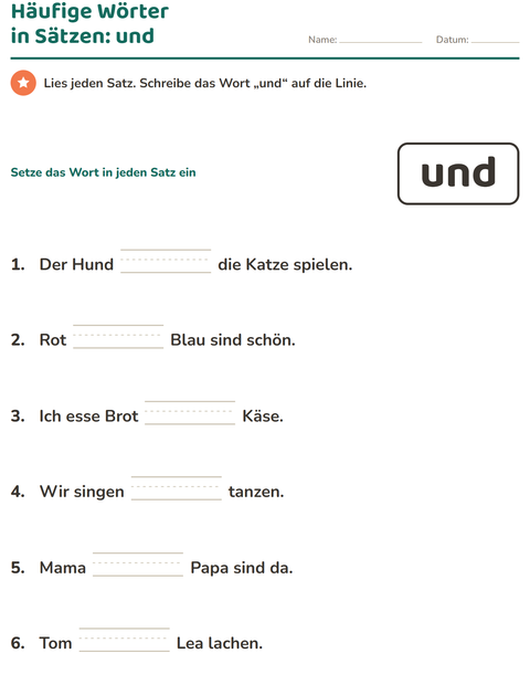 Vorschau: Lernwörter-Arbeitsblatt für Kindergarten
