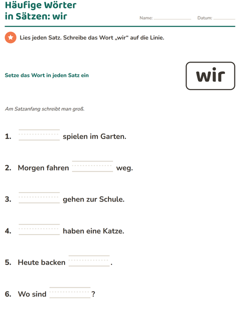 Vorschau: Lernwörter-Arbeitsblatt für Kindergarten
