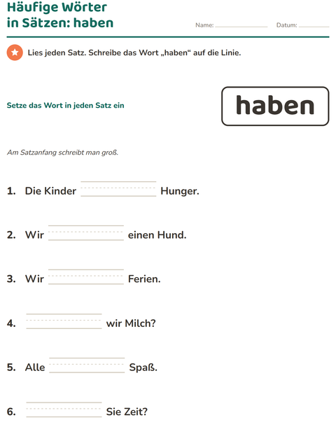 Vorschau: Lernwörter-Arbeitsblatt für Kindergarten