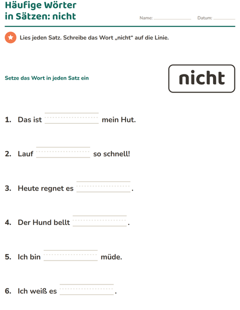 Vorschau: Lernwörter-Arbeitsblatt für Kindergarten