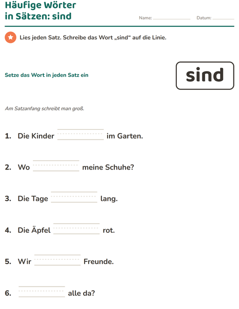 Vorschau: Lernwörter-Arbeitsblatt für Kindergarten