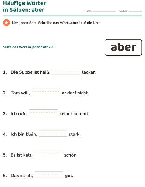 Vorschau: Lernwörter-Arbeitsblatt für Kindergarten