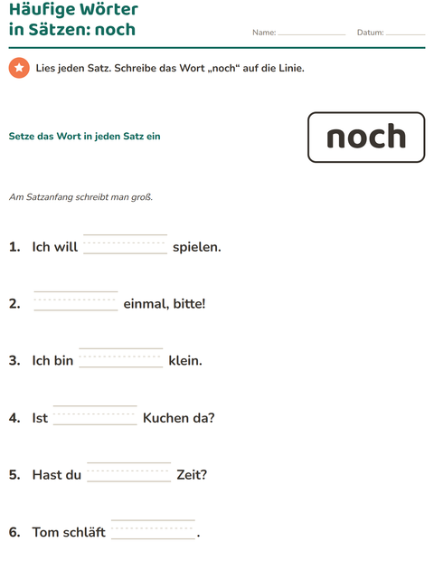 Vorschau: Lernwörter-Arbeitsblatt für Kindergarten