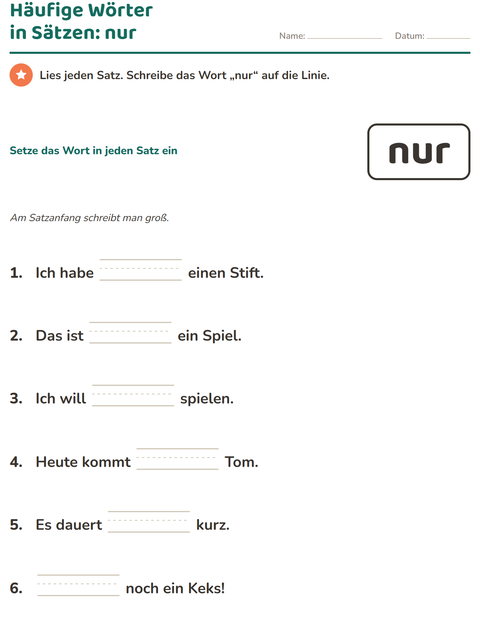 Vorschau: Lernwörter-Arbeitsblatt für Kindergarten