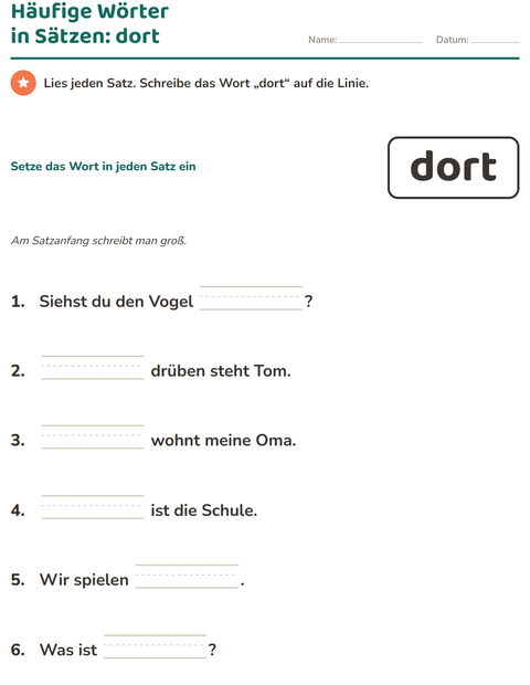 Vorschau: Lernwörter-Arbeitsblatt für Kindergarten
