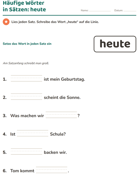 Vorschau: Lernwörter-Arbeitsblatt für Kindergarten