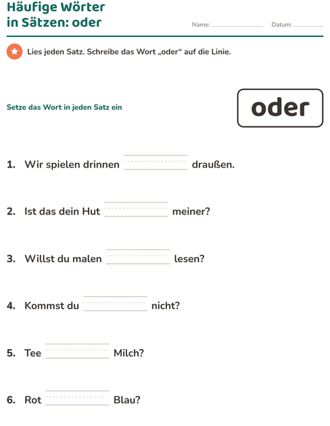 Vorschau: Lernwörter-Arbeitsblatt für Kindergarten