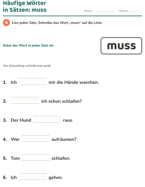 Vorschau: Lernwörter-Arbeitsblatt für Kindergarten