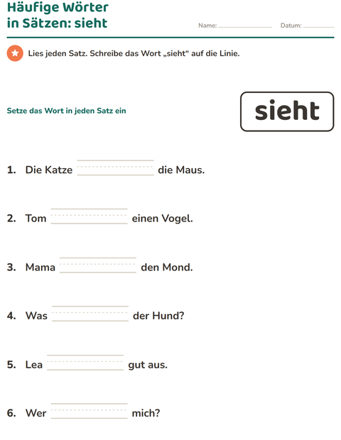 Vorschau: Lernwörter-Arbeitsblatt für Kindergarten