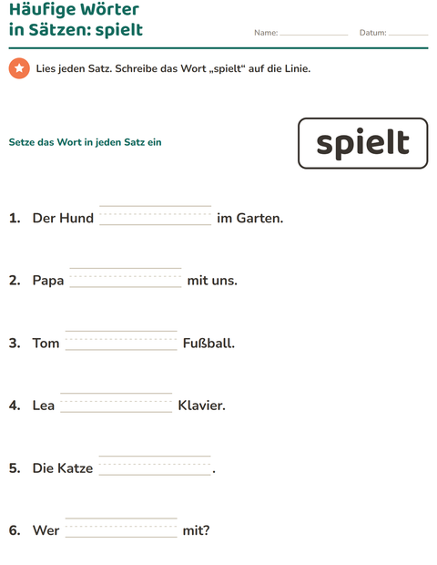 Vorschau: Lernwörter-Arbeitsblatt für Kindergarten