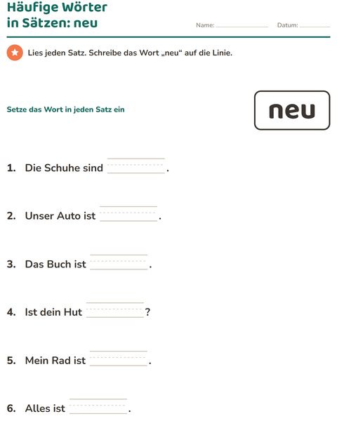 Vorschau: Lernwörter-Arbeitsblatt für Kindergarten