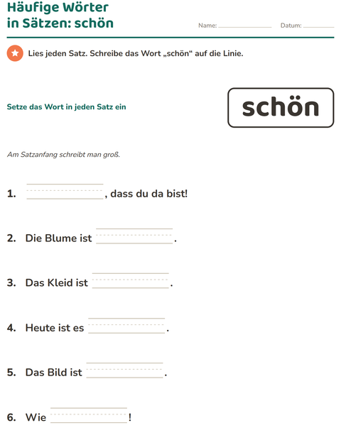 Vorschau: Lernwörter-Arbeitsblatt für Kindergarten