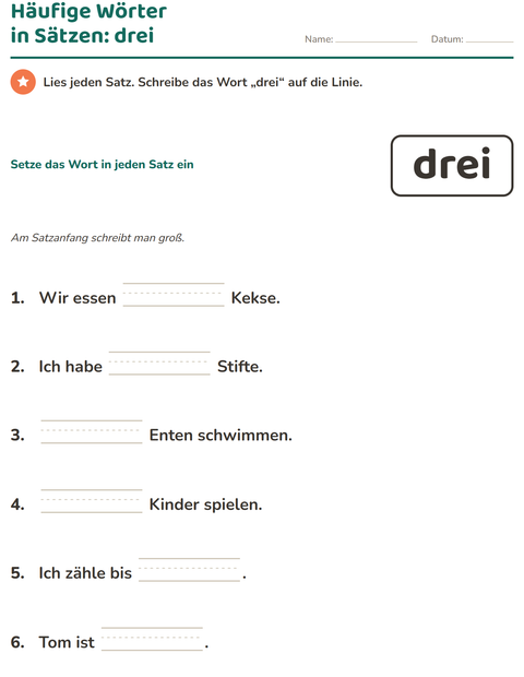 Vorschau: Lernwörter-Arbeitsblatt für Kindergarten