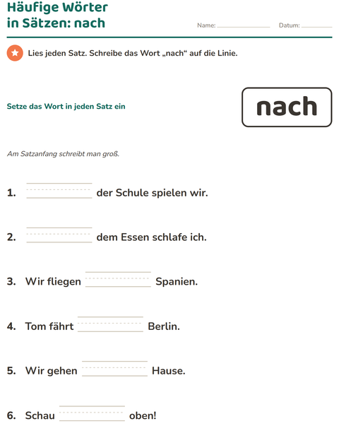 Vorschau: Lernwörter-Arbeitsblatt für Kindergarten