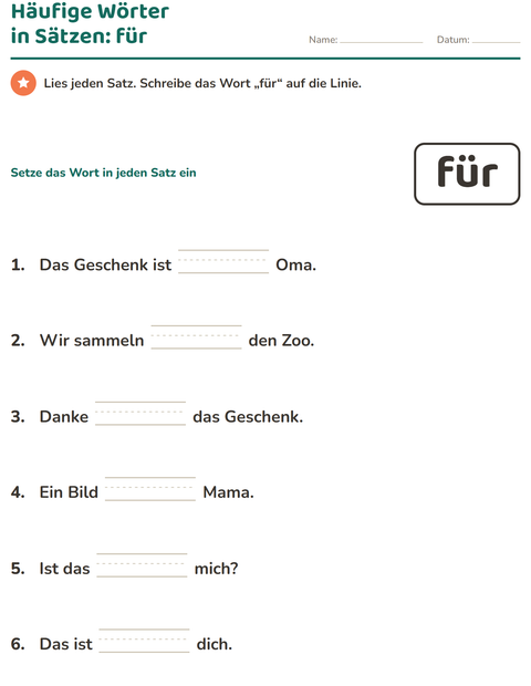 Vorschau: Lernwörter-Arbeitsblatt für Kindergarten