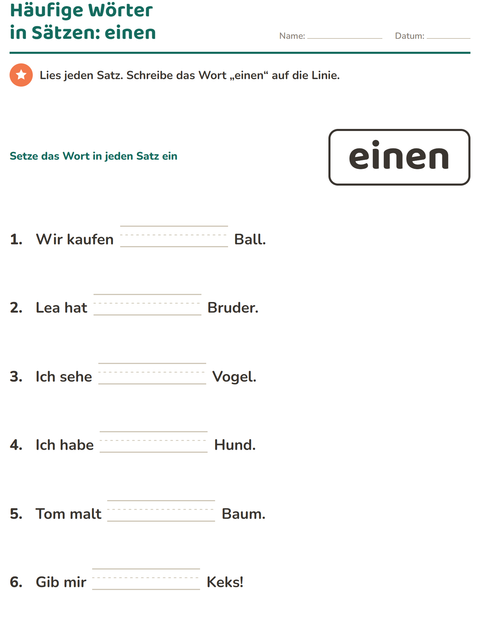 Vorschau: Lernwörter-Arbeitsblatt für Kindergarten