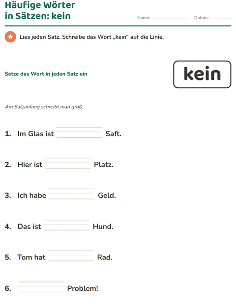 Vorschau: Lernwörter-Arbeitsblatt für Kindergarten