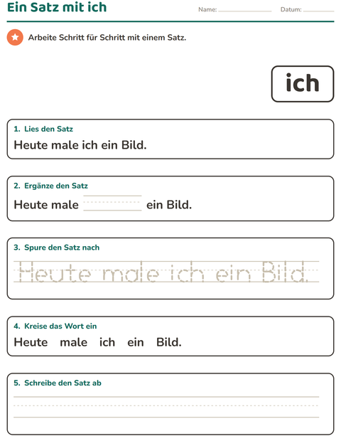 Vorschau: Lernwörter-Arbeitsblatt für Kindergarten