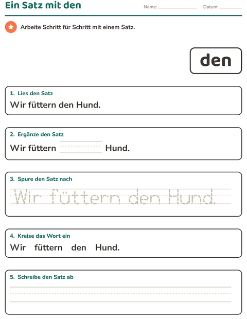 Vorschau: Lernwörter-Arbeitsblatt für Kindergarten