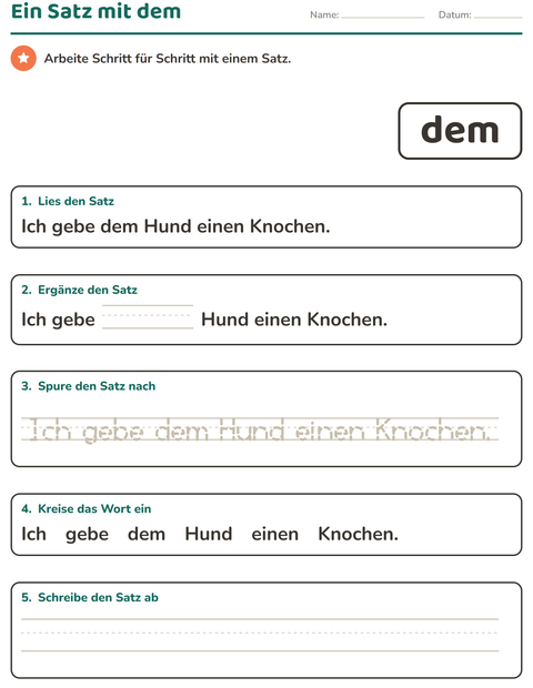 Vorschau: Lernwörter-Arbeitsblatt für Kindergarten