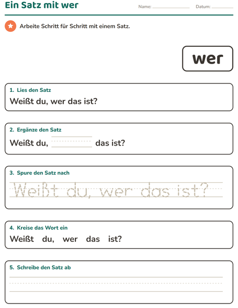 Vorschau: Lernwörter-Arbeitsblatt für Kindergarten