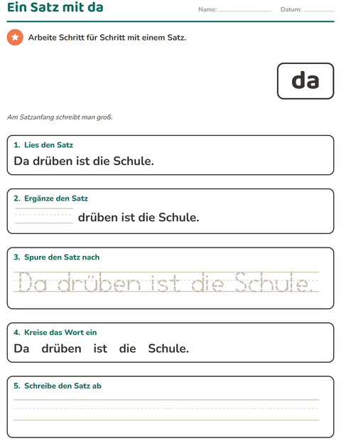 Vorschau: Lernwörter-Arbeitsblatt für Kindergarten